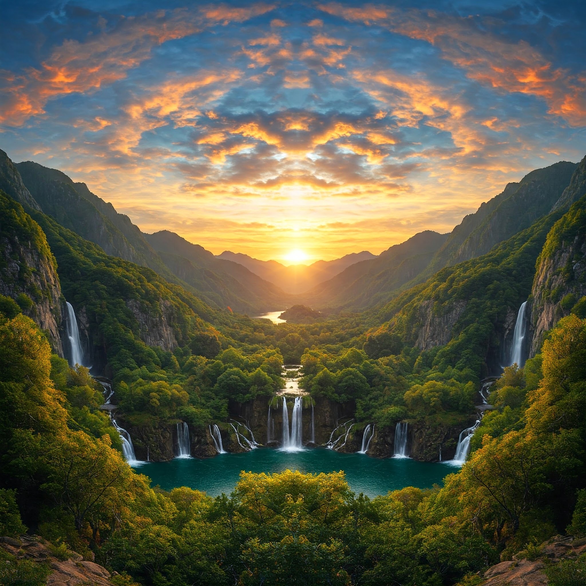photo of Golden Hour Cascade in a Verdant Valley